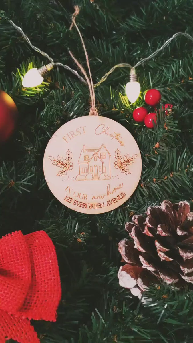 First Christmas in our New Home Christmas Ornament - Engraved Wood -  Smiling Tree